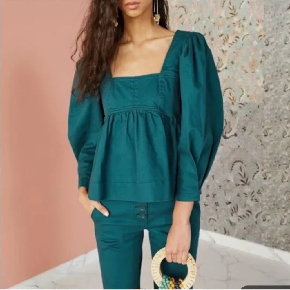 Ulla Johnson Malie Denim Top in Teal Size 2 - Picture 1 of 16